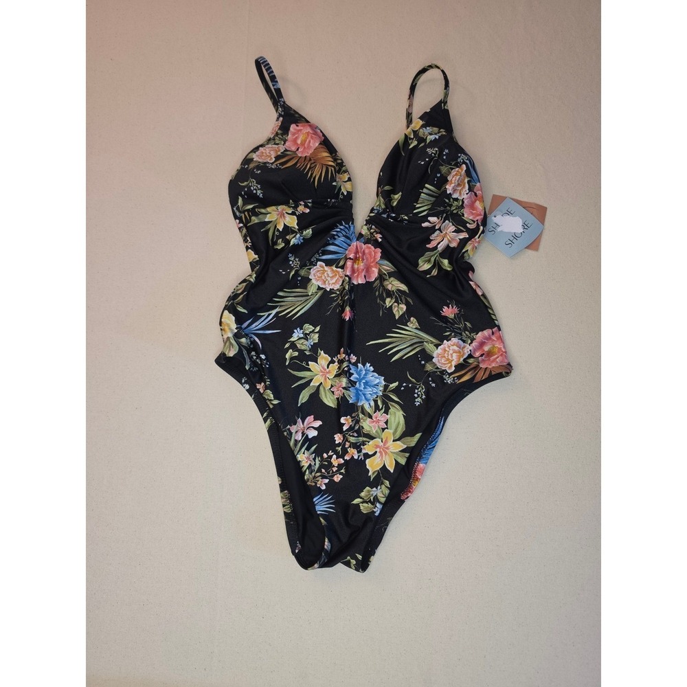 Shade & Shore Plunge One Piece Swimsuit Black XL NWT